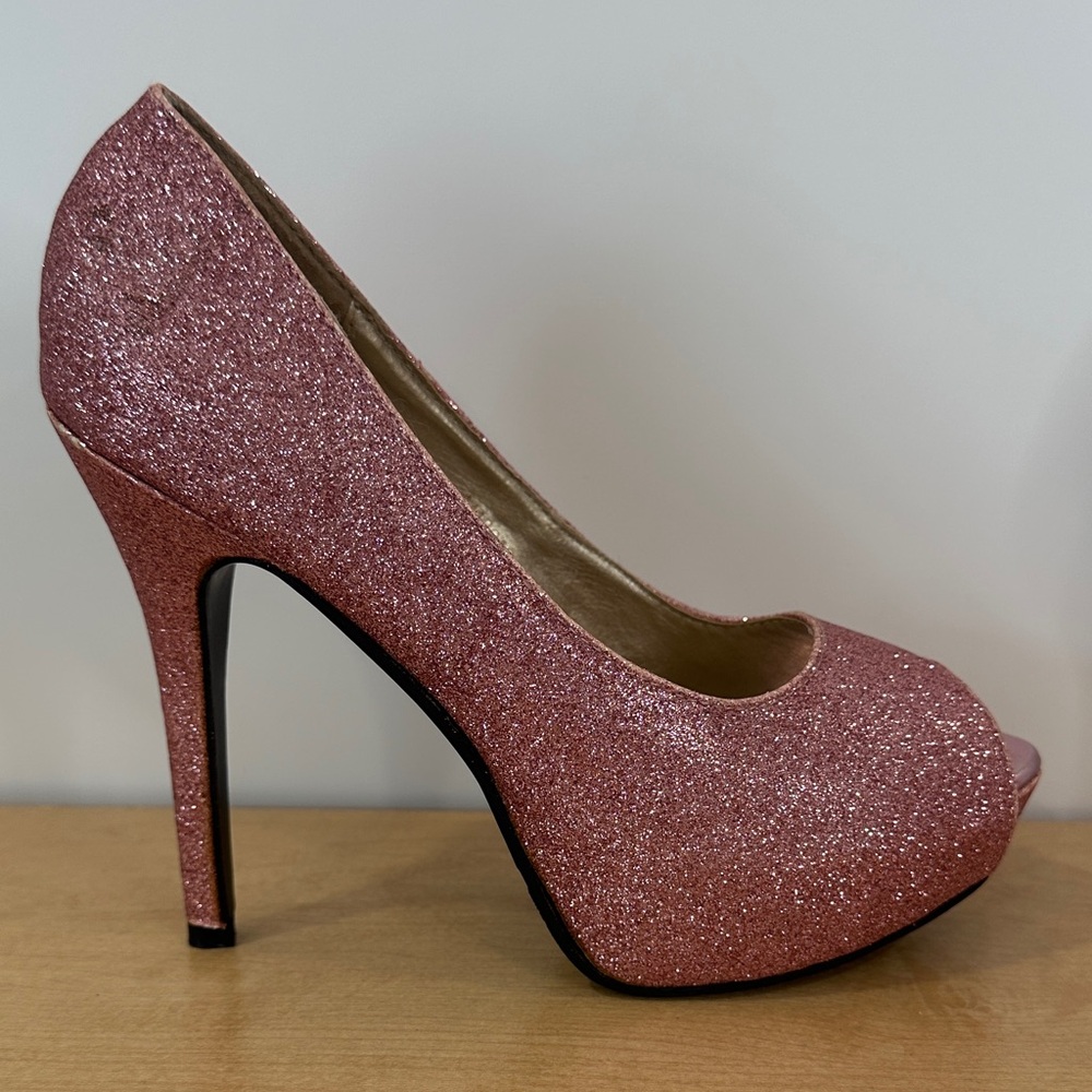 Sparkling Rose Glitter Peep-Toe Heels